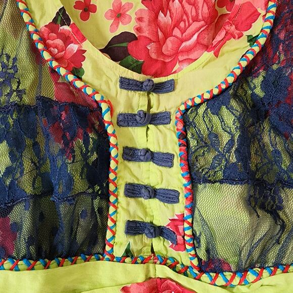 Free People Boho Fairy Grunge Blouse Floral Lace 10 Green - Picture 7 of 11